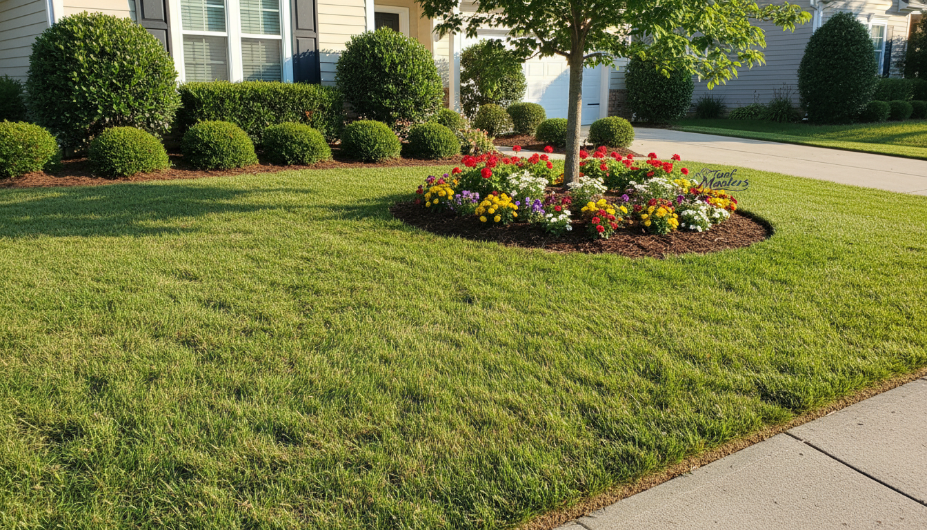 After: Immaculately manicured lawn with vibrant green grass