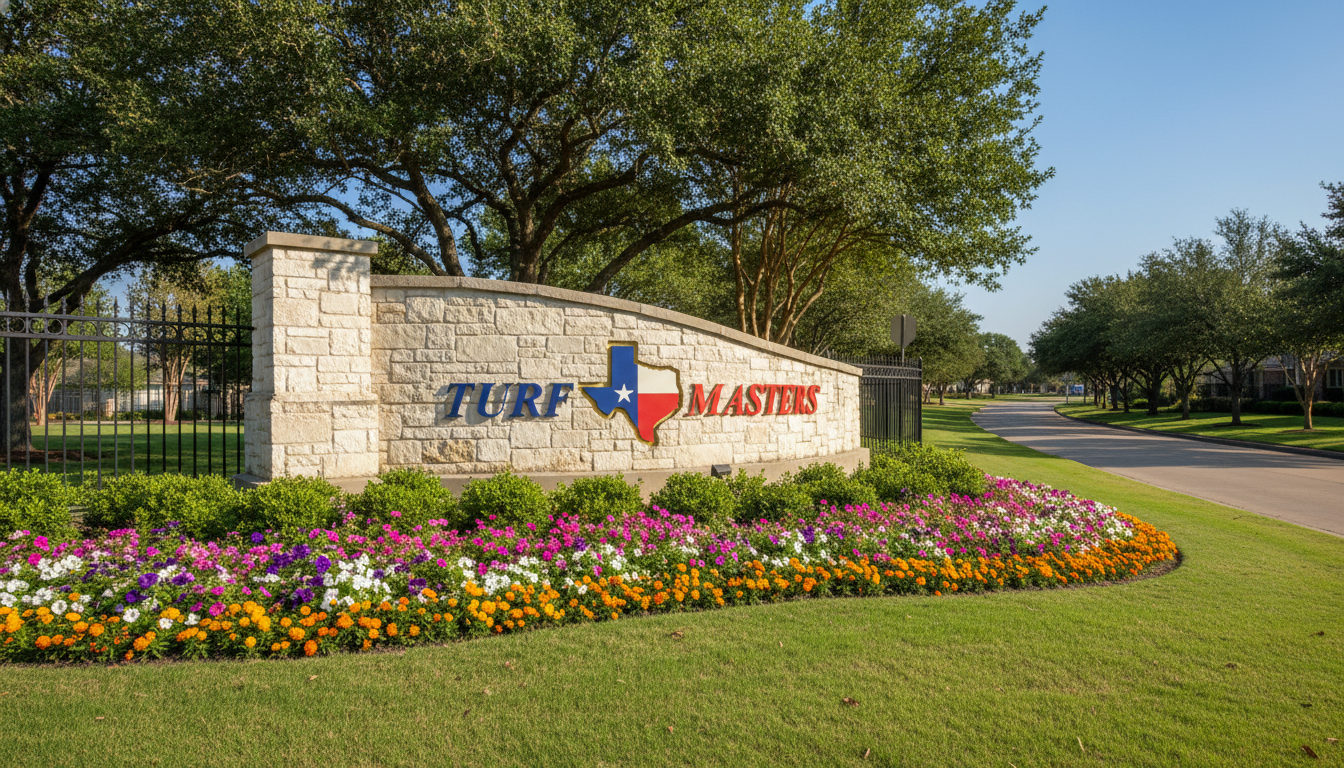 Grand HOA community entrance with meticulously maintained landscaping