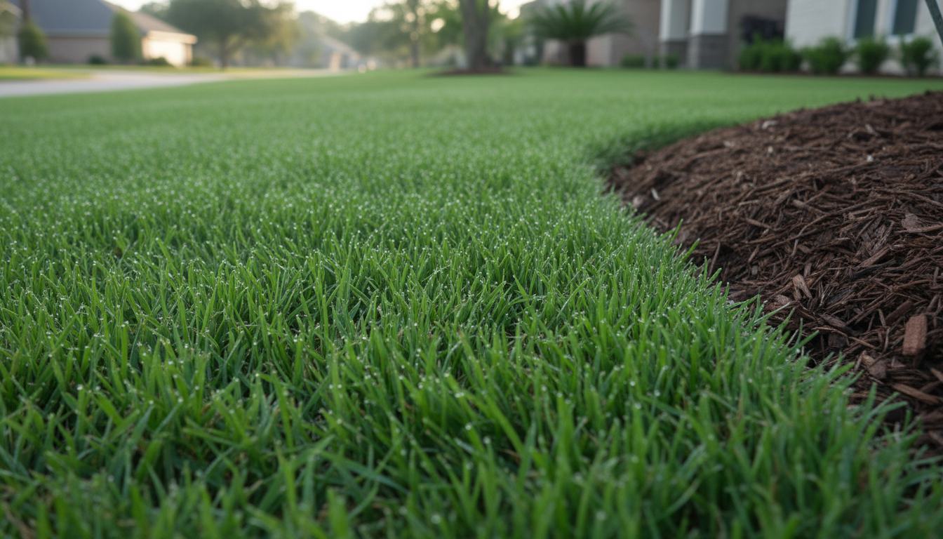 Perfectly manicured lawn with crisp edges and vibrant green grass